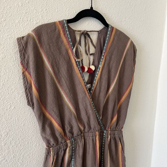 THML Women's Dress Size Small Brown Embroidered V-Neck Sleeveless Cotton Boho - Picture 7 of 16